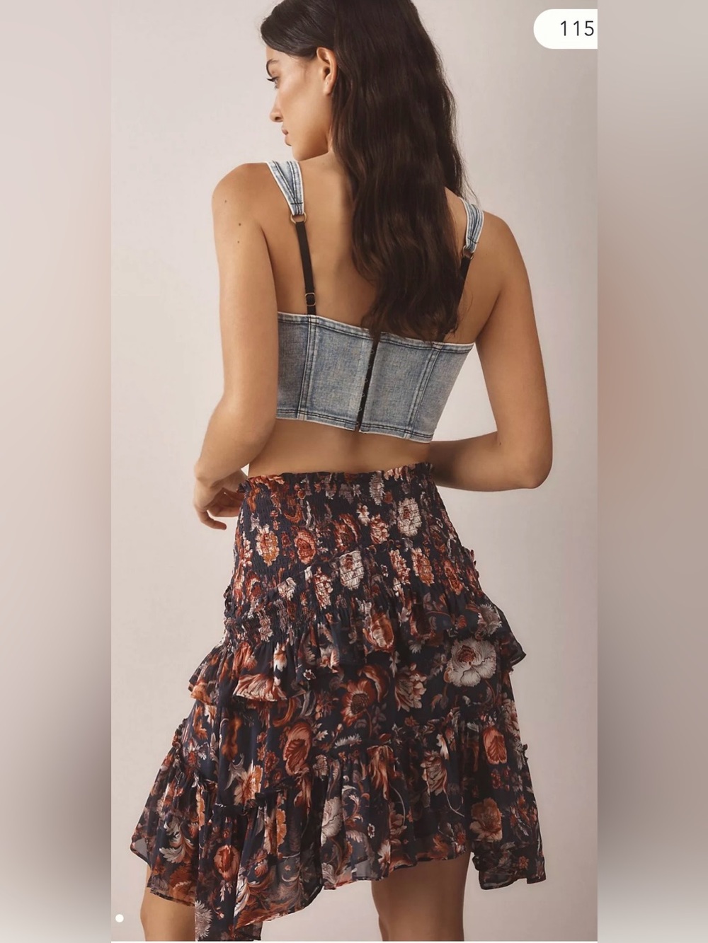 Anthropologie Navy Floral Ruffle Mini Skirt - Picture 3 of 11
